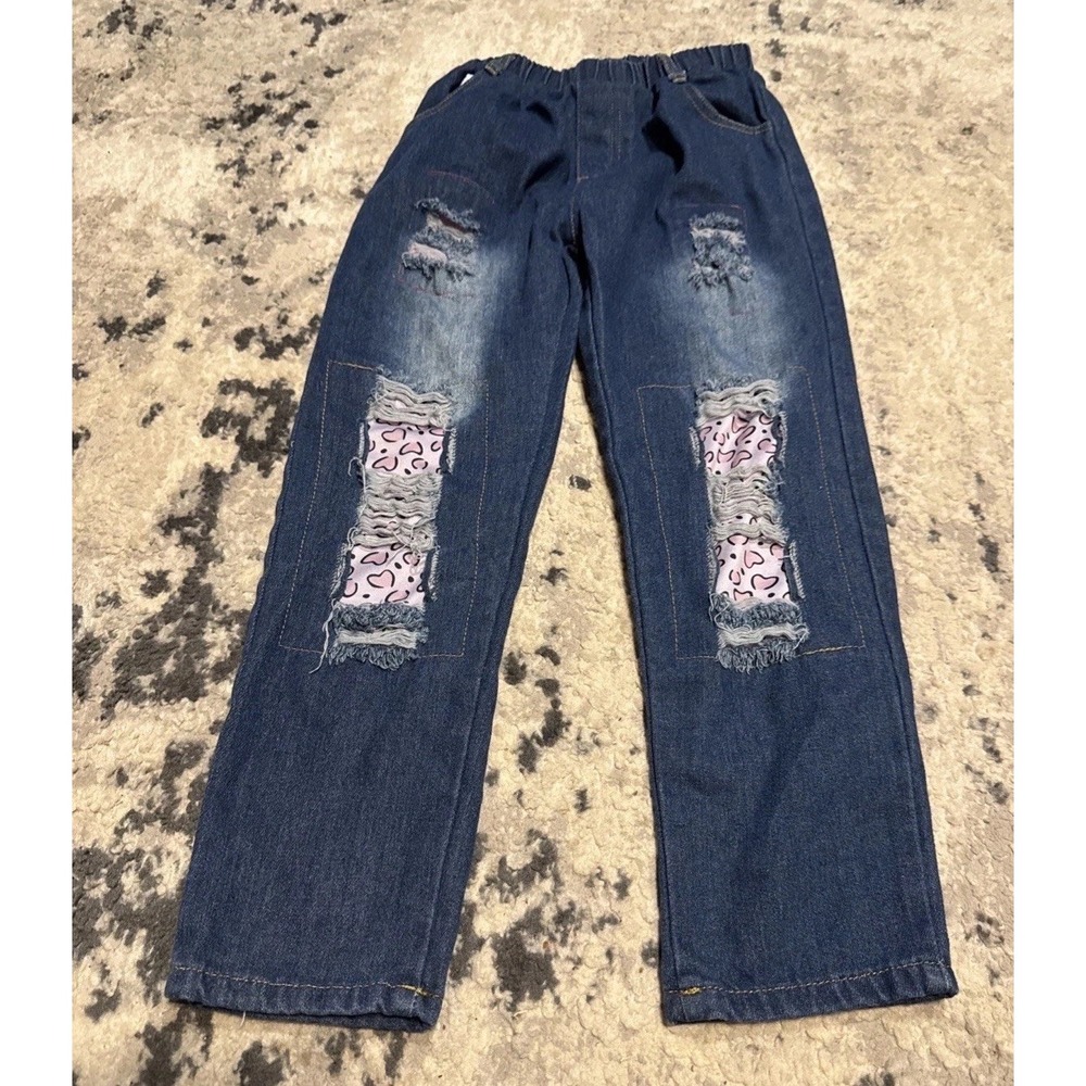 Patpat Pull On Girls Youth Sz 8 - 9 Years Jeans Blue W/ Pink Animal Print